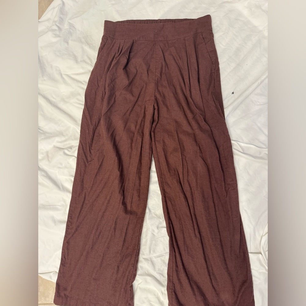 Linen-Blend Pull-On Wide Leg Pant